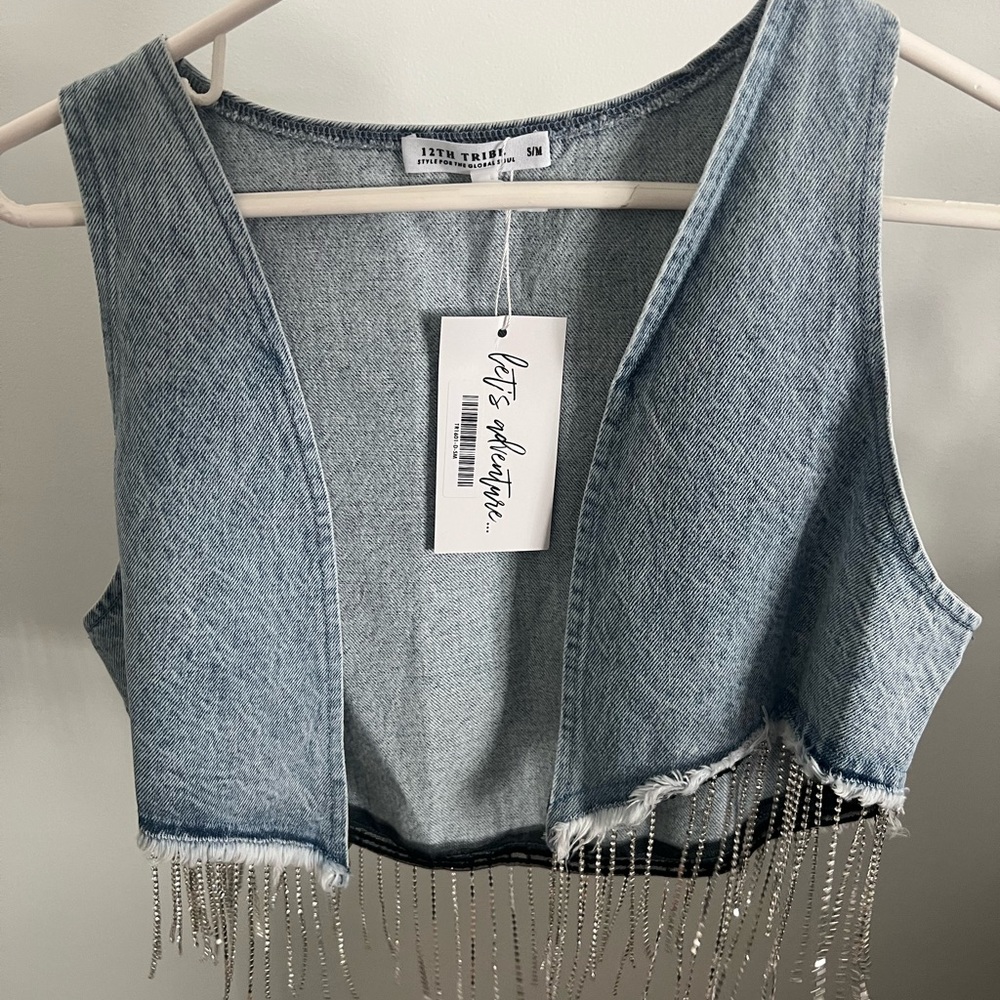 12th tribe Jean rhinestone fringe vest s/m